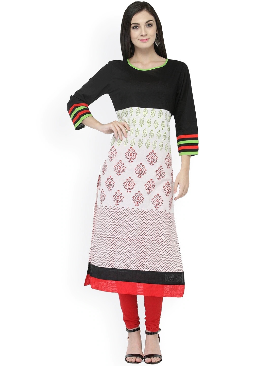 

Tulsattva Women Black & Red Cotton Ethnic Motifs Printed Kurta