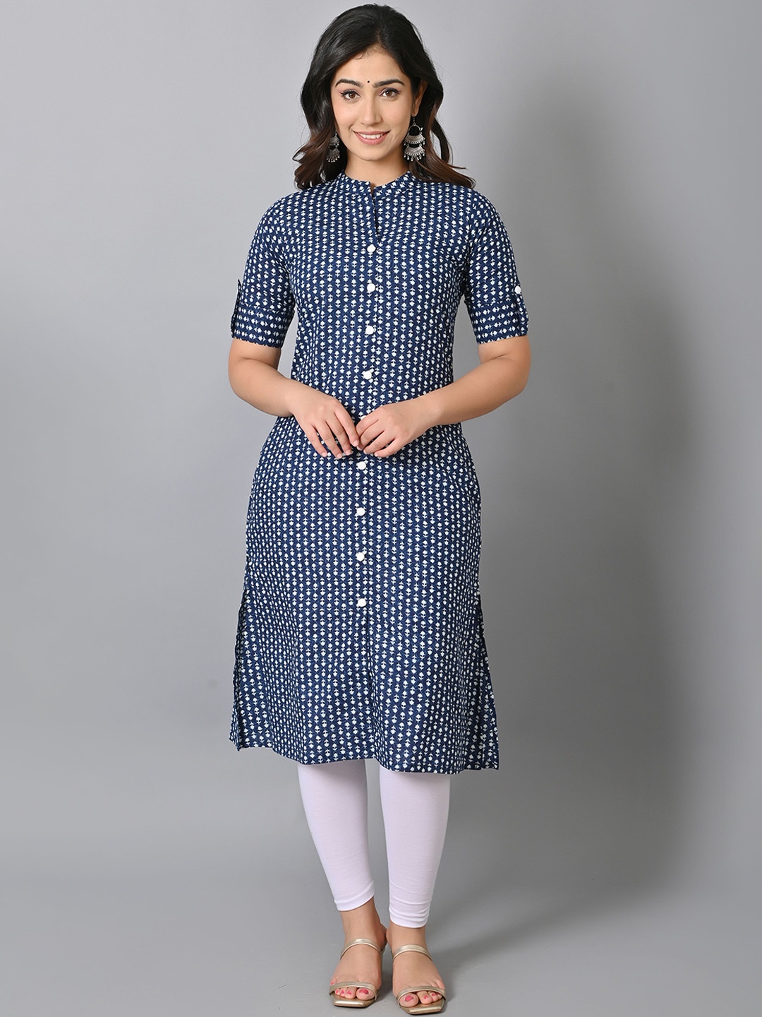

VASTRAMANIAA Women Blue Floral Printed Indigo Pure Cotton Kurta