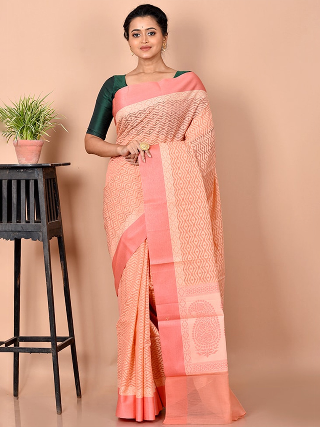 

AllSilks Pink Woven Design Zari Silk Cotton Saree