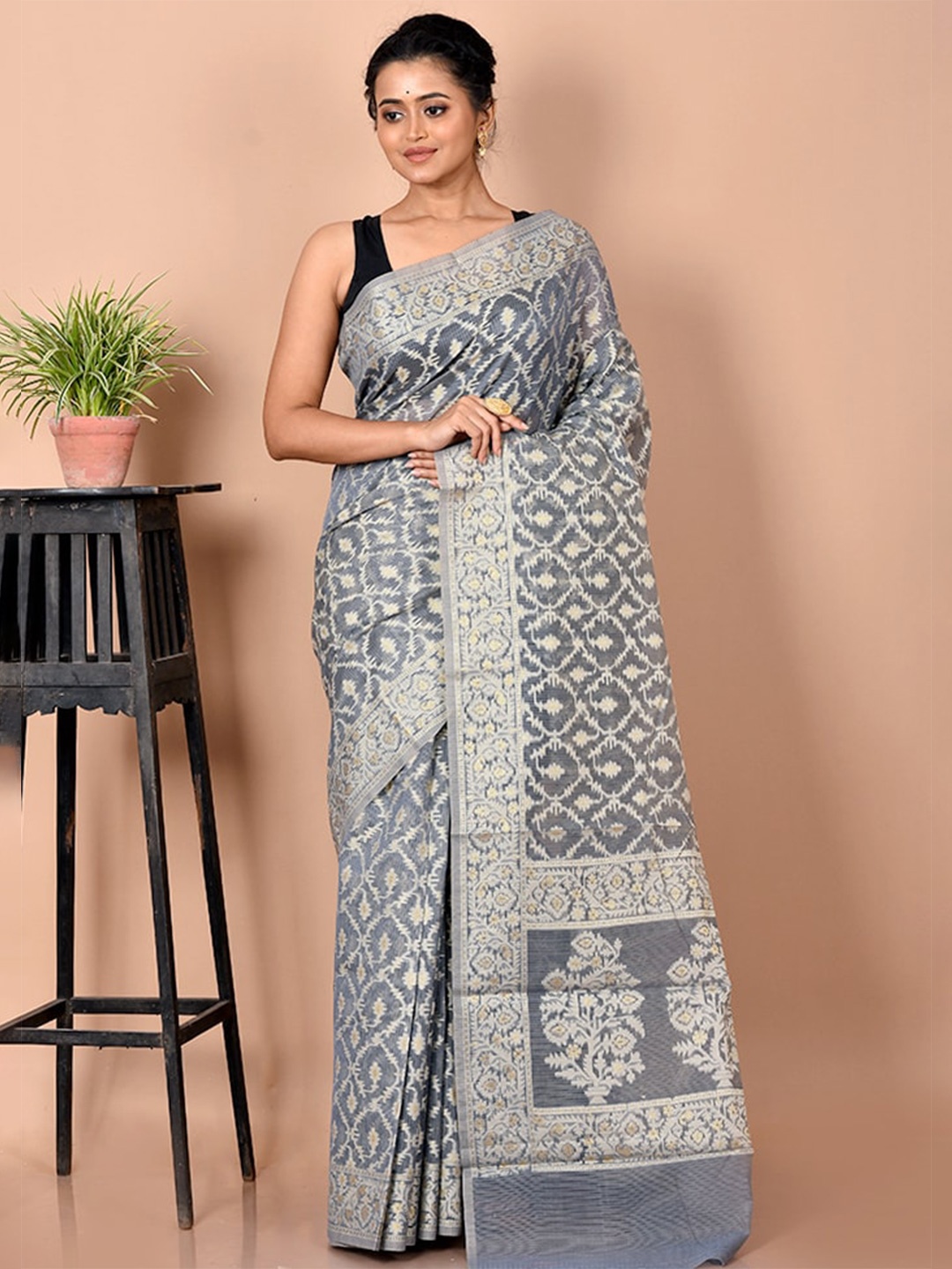 

AllSilks Grey Woven Design Zari Silk Cotton Saree