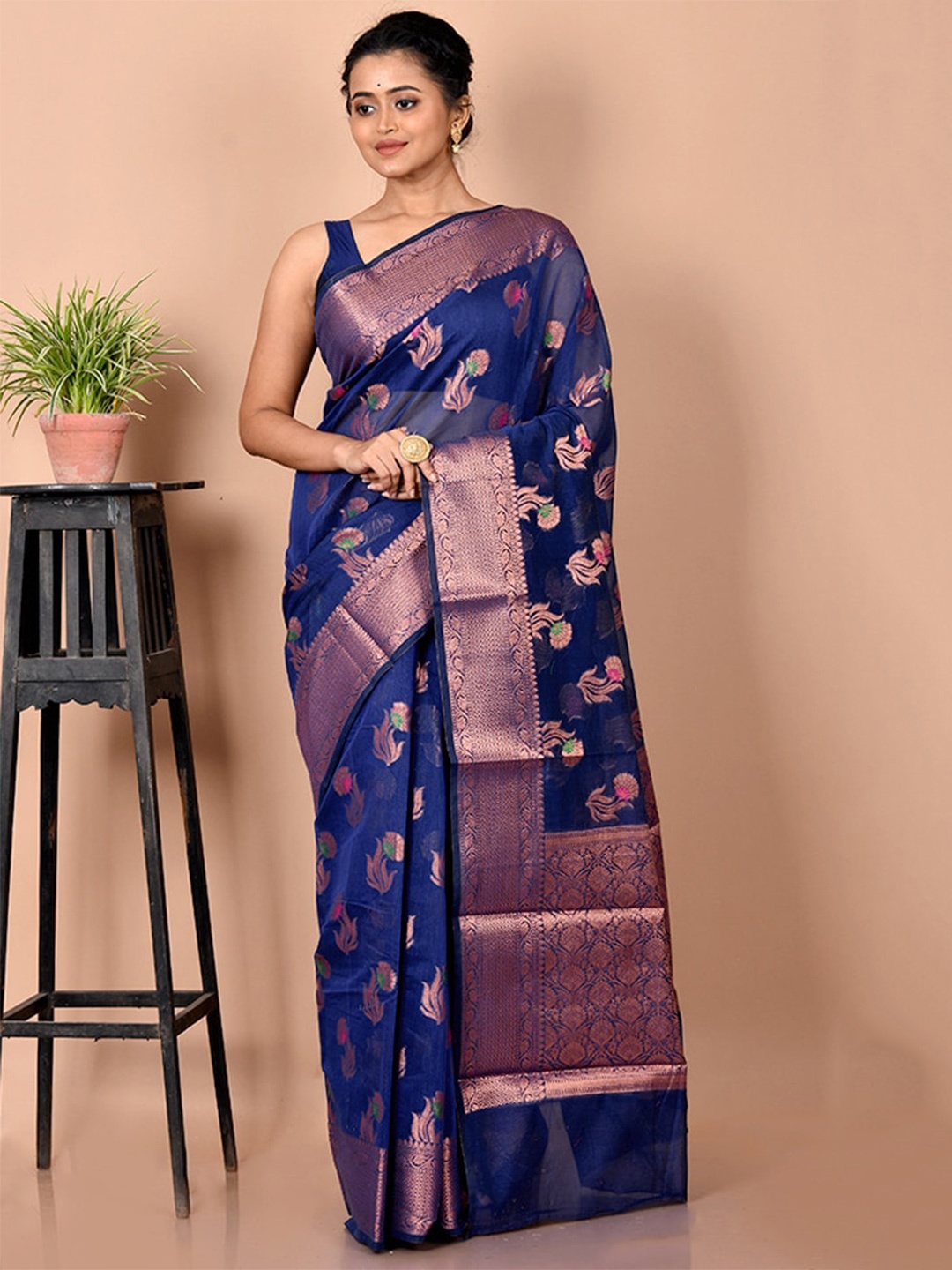 

AllSilks Blue Woven Design Zari Silk Cotton Saree