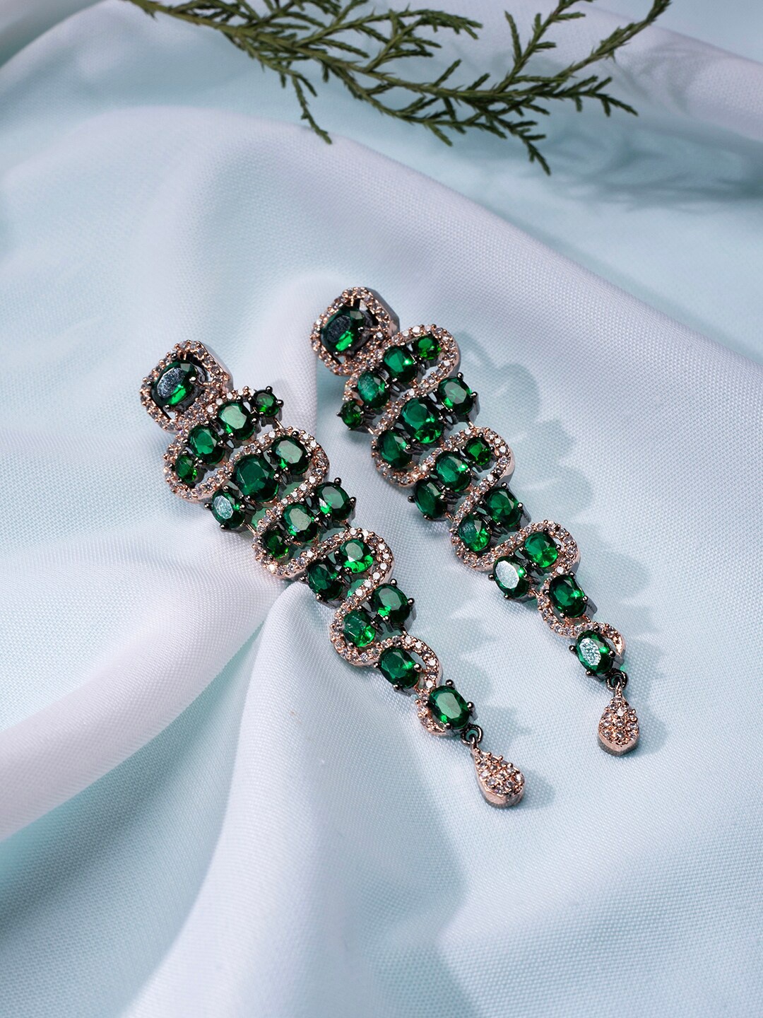 

justpeachy Green Rose Gold Plated Contemporary Drop Earrings