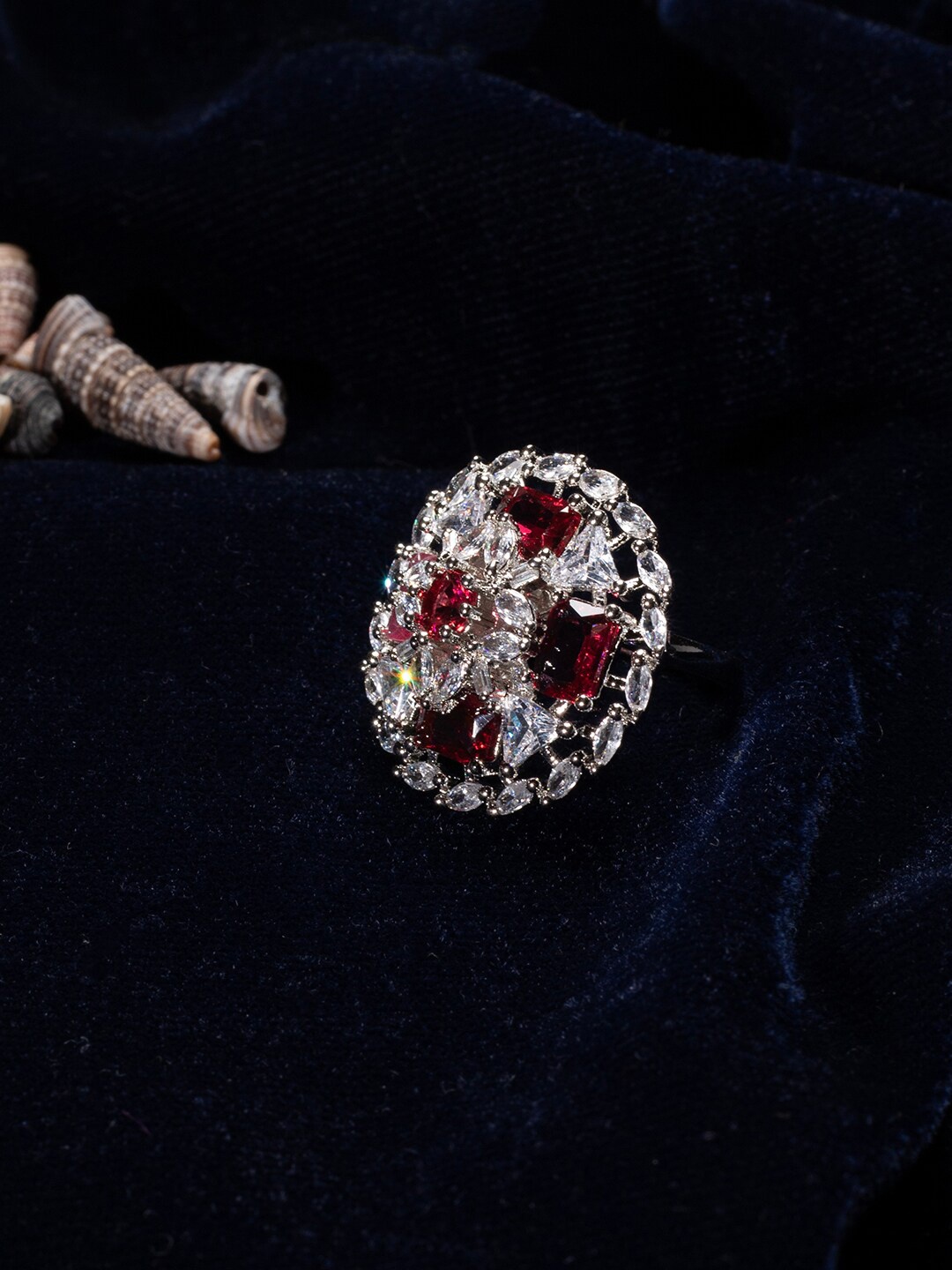 

justpeachy Rhodium-Plated Pink AD-Studded Finger Ring