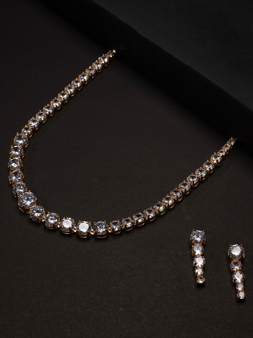 

justpeachy Gold-Plated American Diamond Stone-Studded Jewellery Set