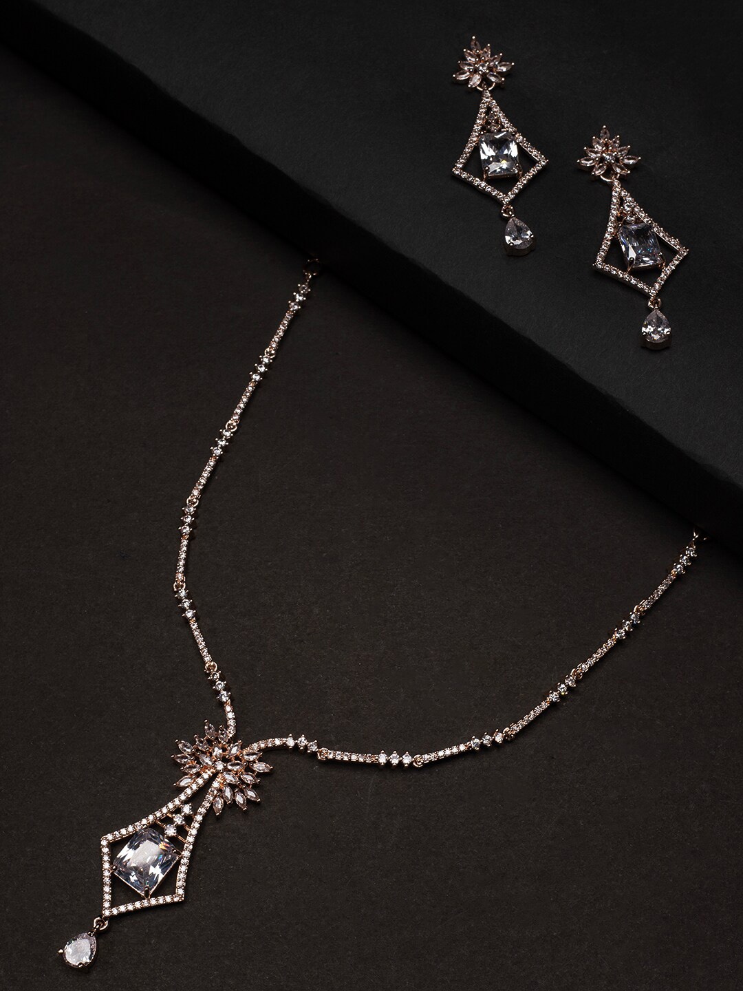 

justpeachy Rose Gold-Plated White AD-Studded Jewellery Set