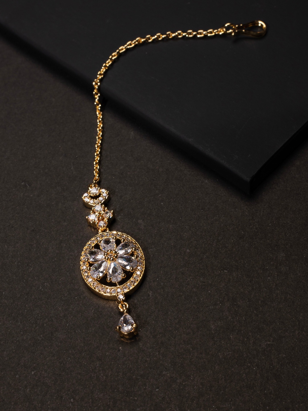 

justpeachy Gold-Plated White AD Studded Maang Tikka