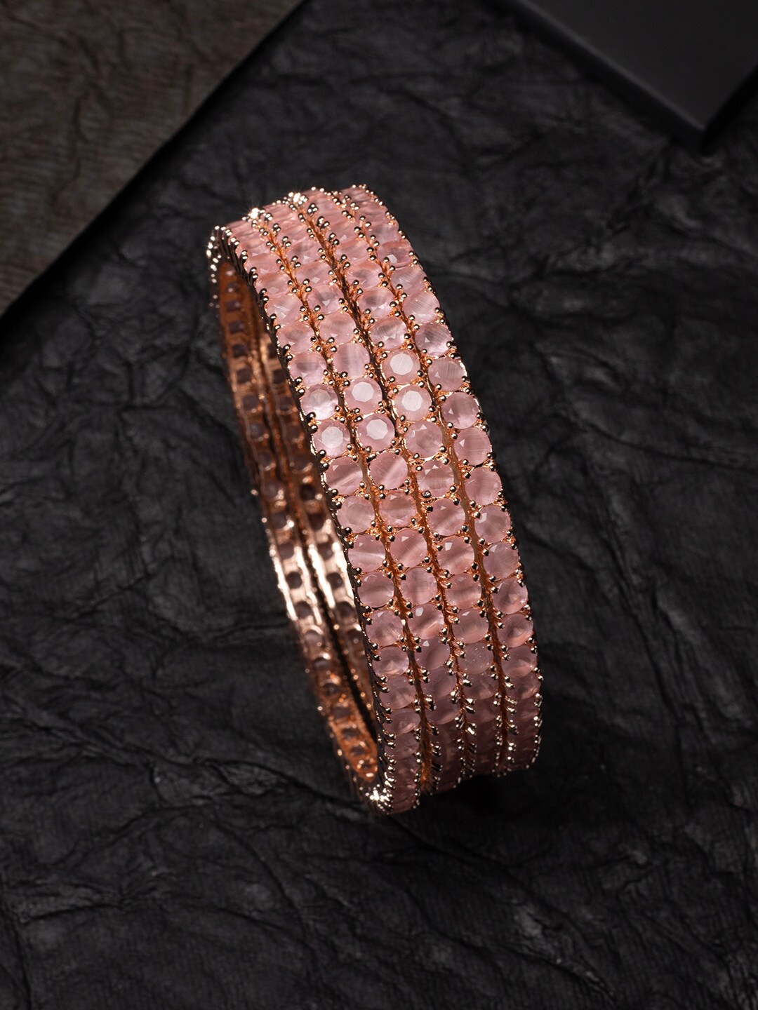 

justpeachy Pink Set Of 4 Rose Gold-Plated AD-Studded Bangles