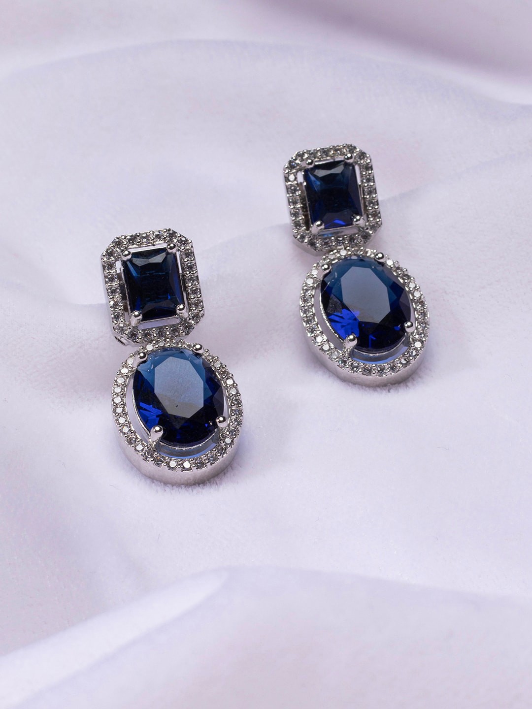 

justpeachy Blue Rhodium Plated Contemporary Studs Earrings