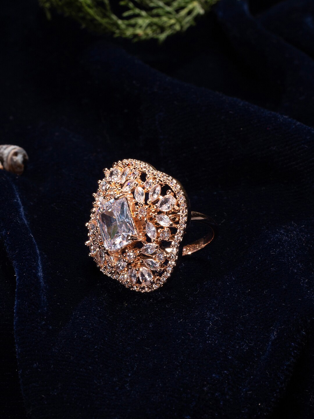 

justpeachy Rose Gold-Plated & White AD-Studded Finger Ring