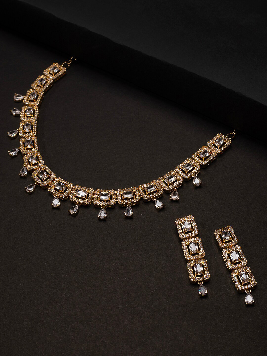 

justpeachy Gold-Plated & White AD Studded Jewellery Set