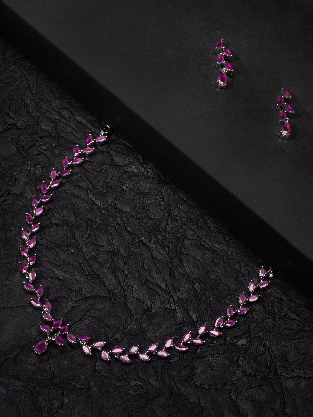 

justpeachy Rhodium-Plated Pink AD-Studded Jewellery Set