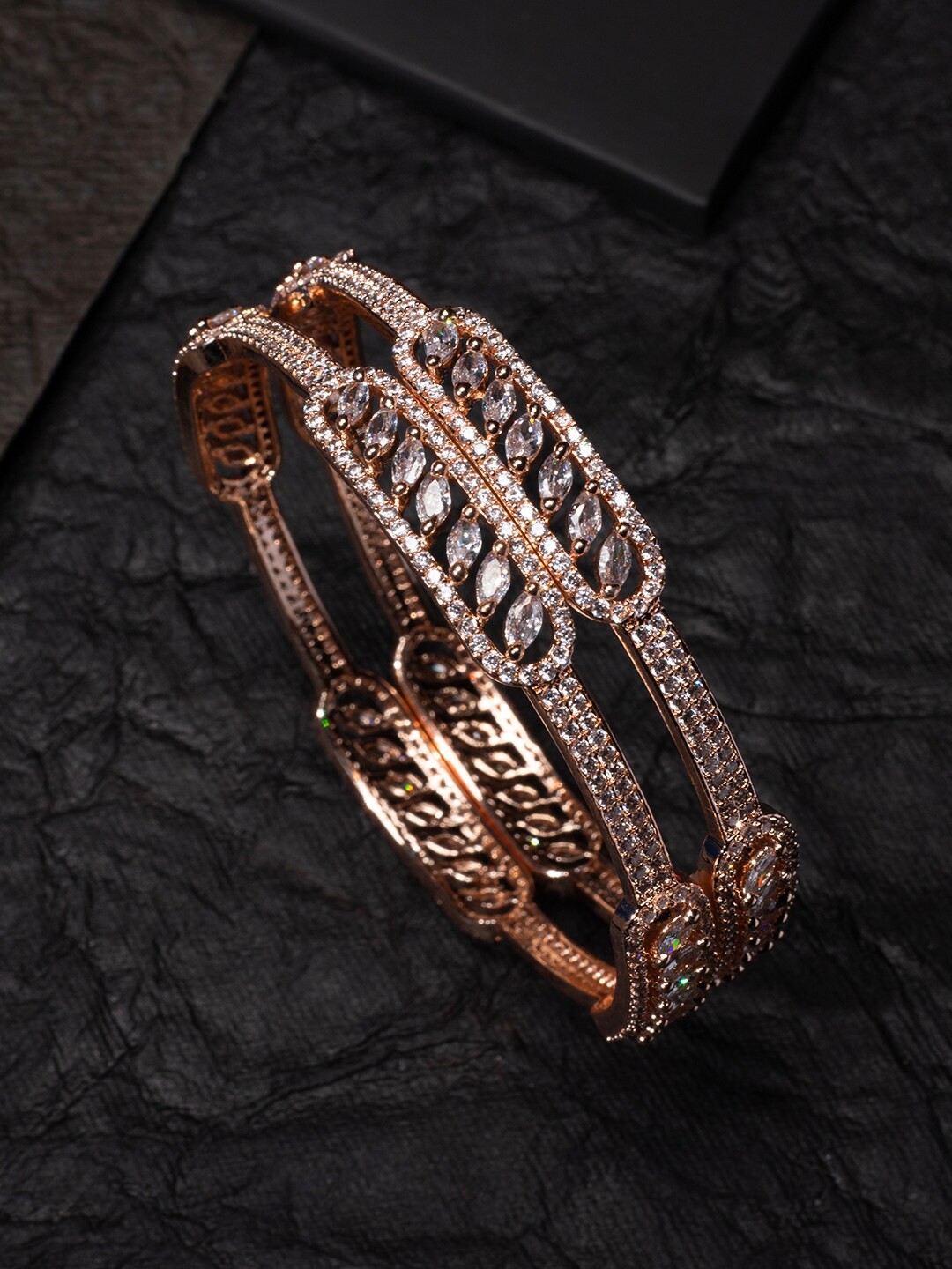 

justpeachy White Set Of 2 Rose Gold-Plated AD Stone-Studded Bangles