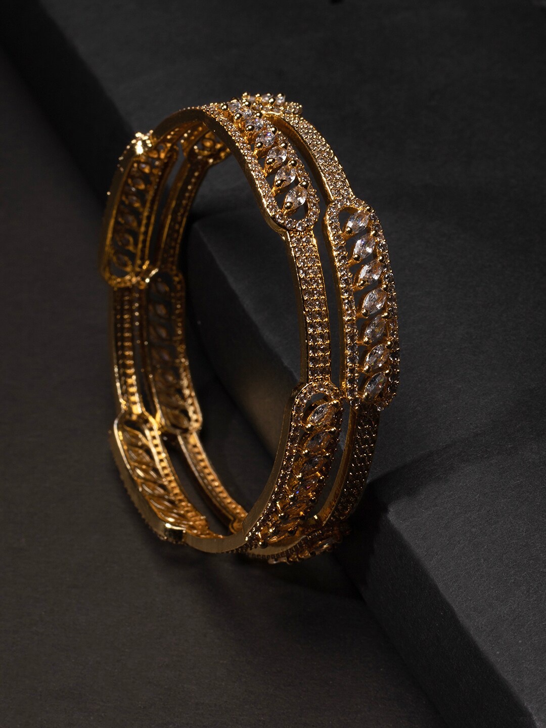 

justpeachy White Set Of 2 Gold-Plated AD-Studded Bangles