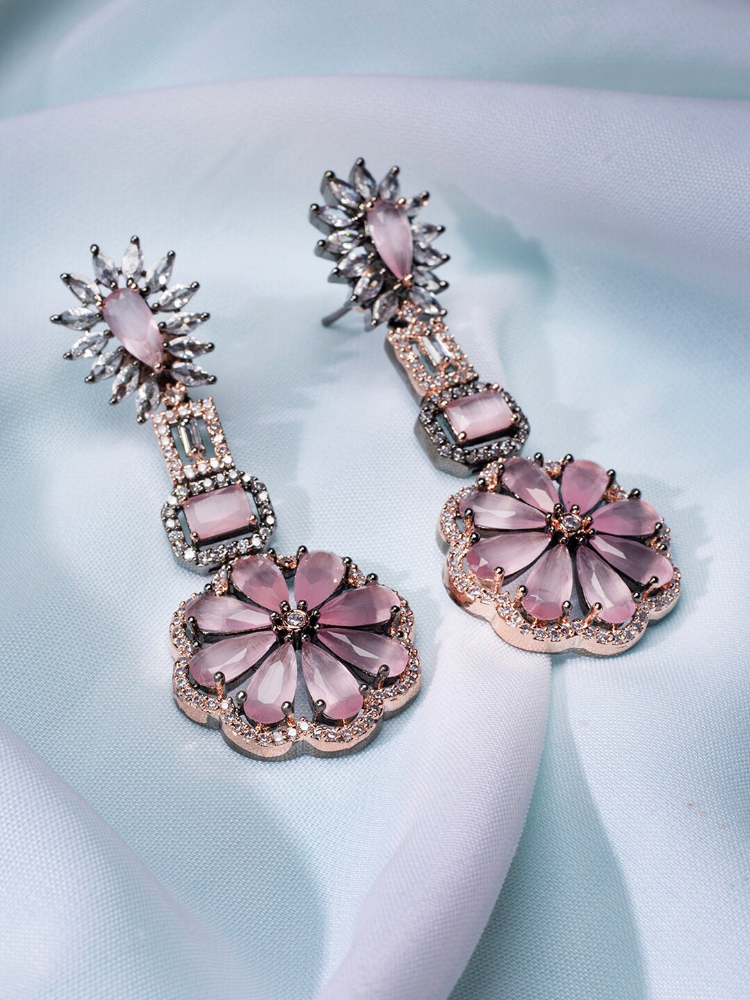 

justpeachy Pink & Rose Gold Plated Contemporary Drop Earrings