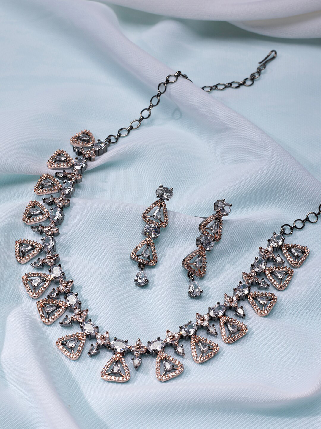 

justpeachy Rhodium-Plated Black & White AD Studded Jewellery Set