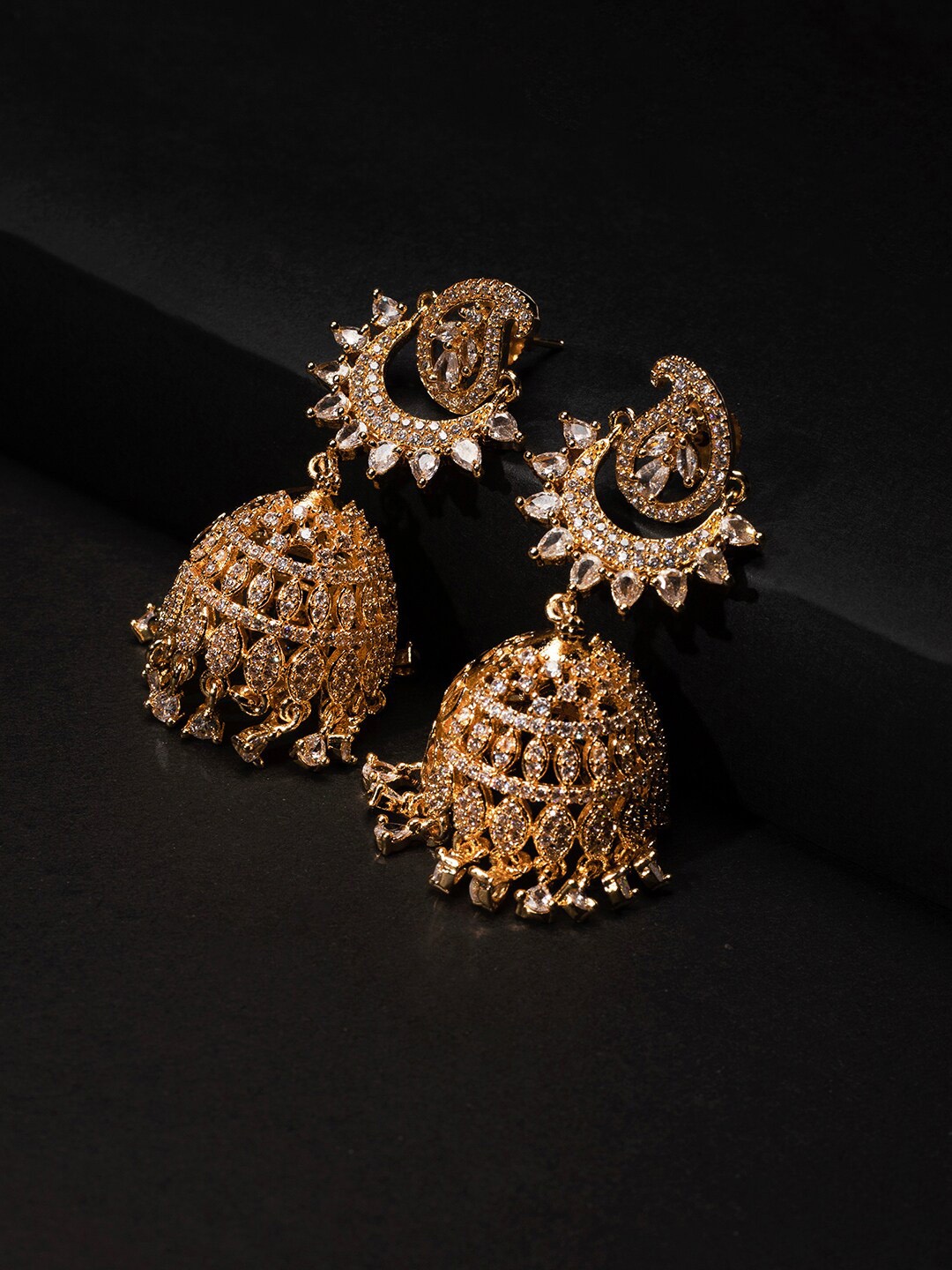 

justpeachy Gold-Toned & Gold Plated Contemporary Jhumkas Earrings