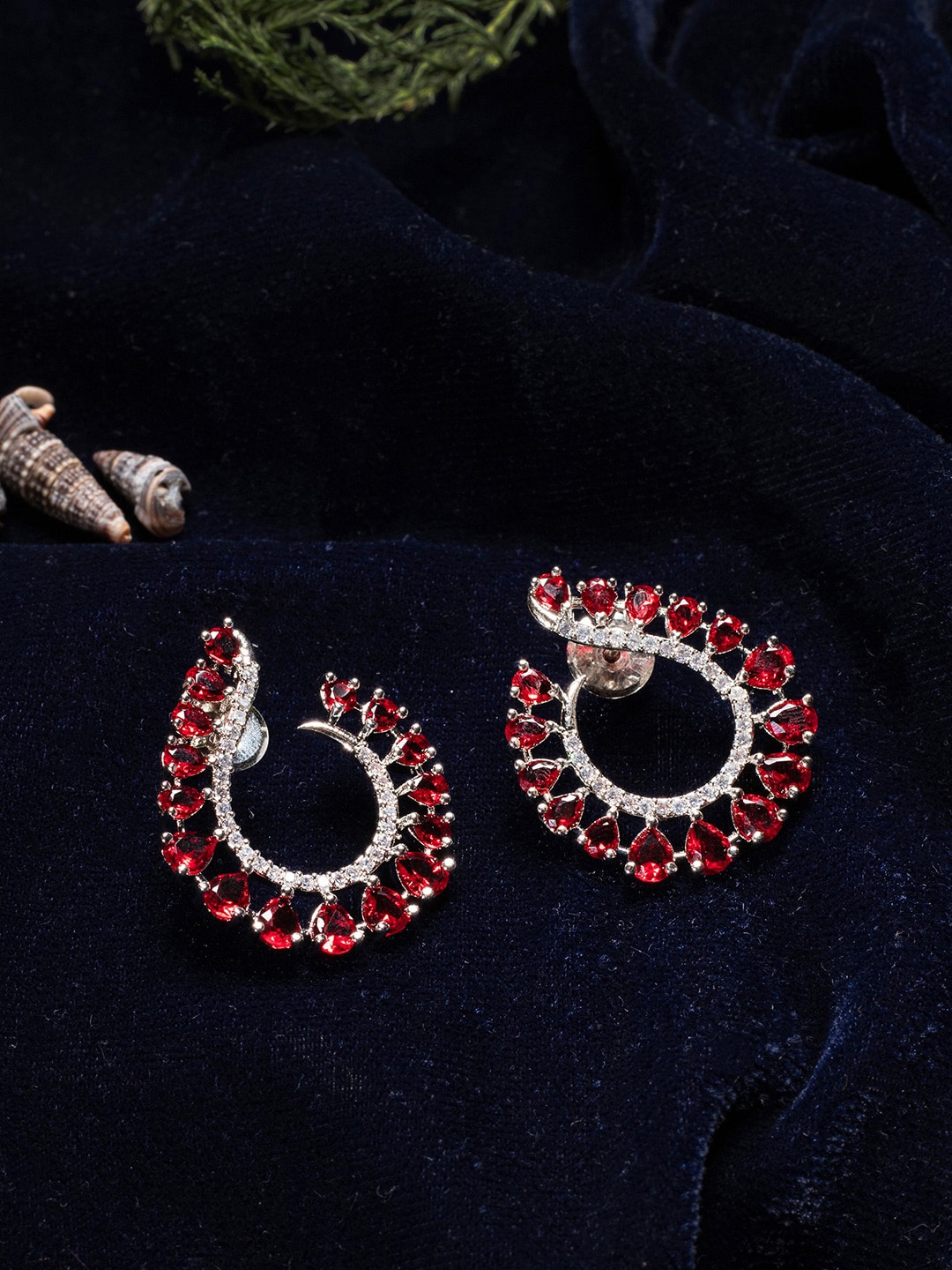 

justpeachy Red & Rhodium Plated Contemporary Studs Earrings
