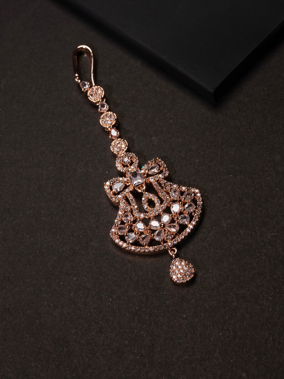 

justpeachy Rose Gold-Plated American Diamond Stone-Studded Maang Tikka