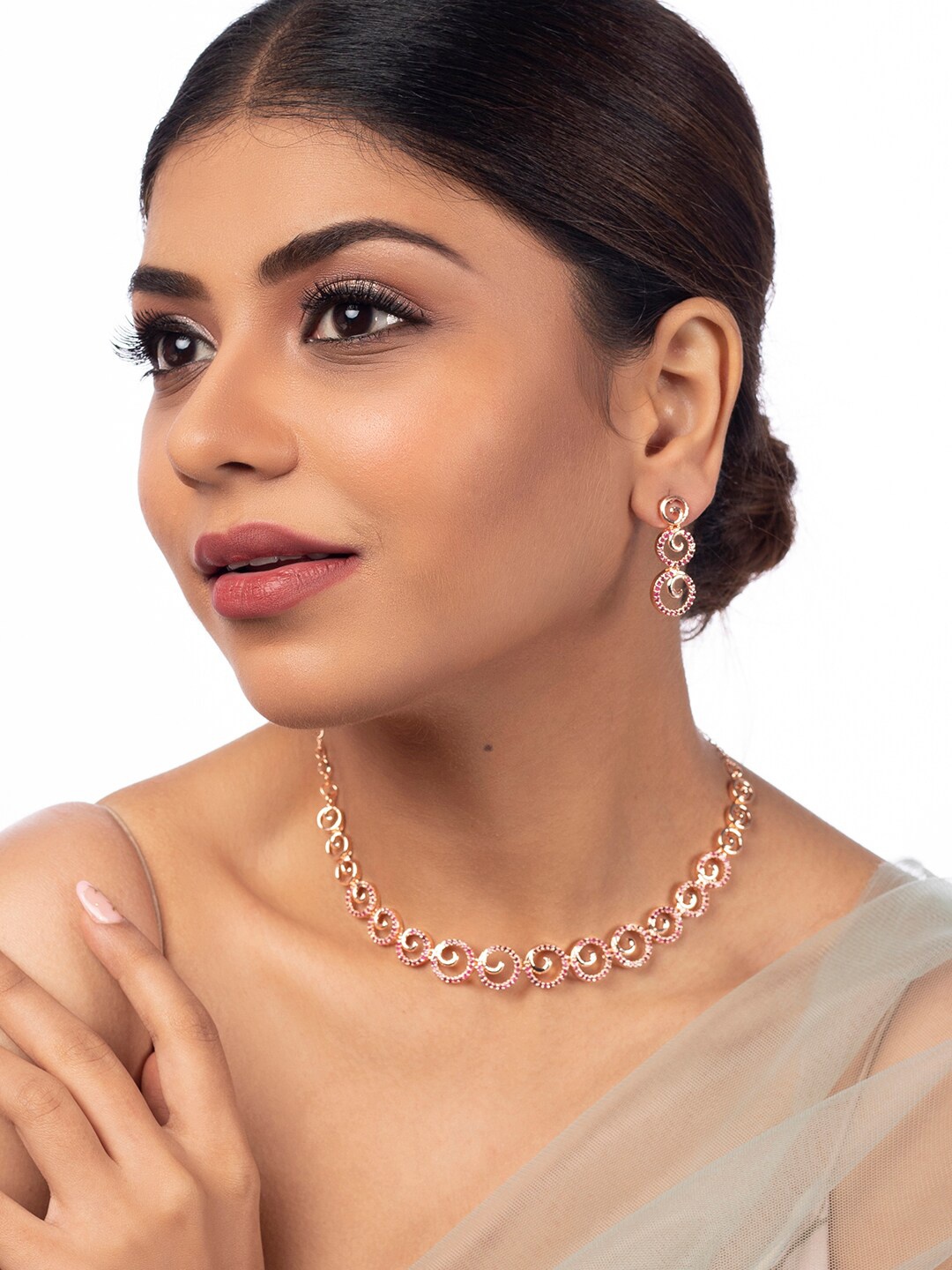 

justpeachy Rose Gold-Plated & Red AD Studded Jewellery Set