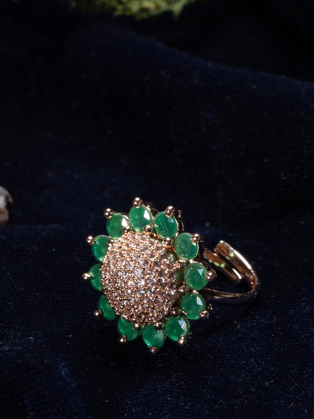 

justpeachy Woman Sea Green & White Rose Gold-Plated AD Stones Studded Finger Ring