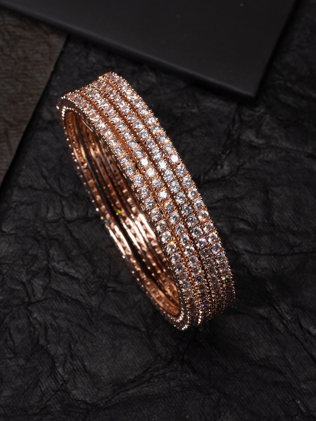 

justpeachy White Set Of 4 Rose Gold-Plated AD-Studded Bangles