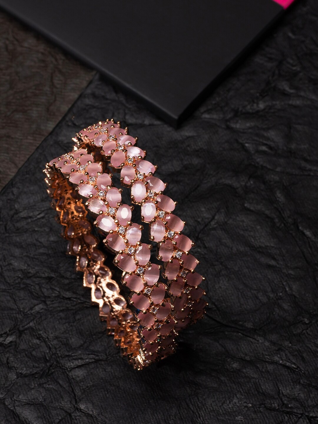 

justpeachy Pink Set Of 2 Rose Gold-Plated AD-Studded Bangles