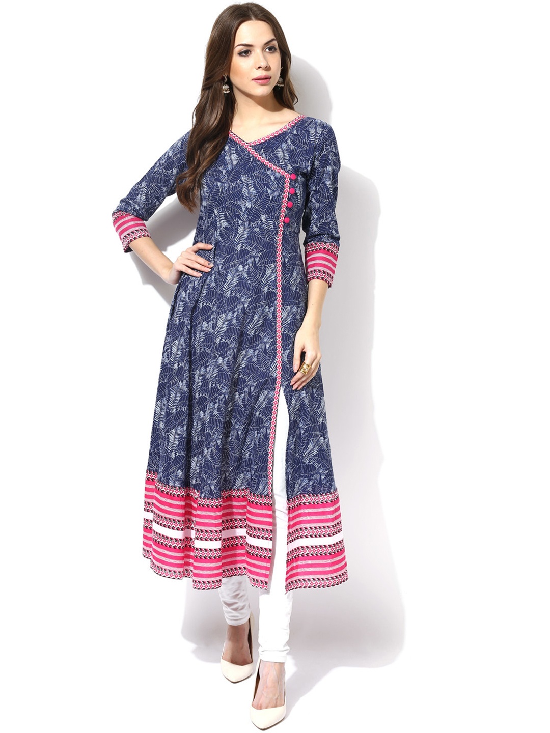 

AKS Women Blue & White Printed Angrakha Anarkali Kurta