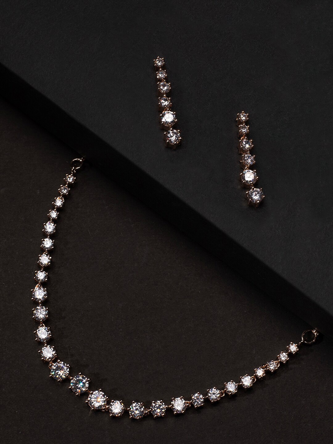 

justpeachy Rose Gold-Plated White AD Studded Jewellery Set