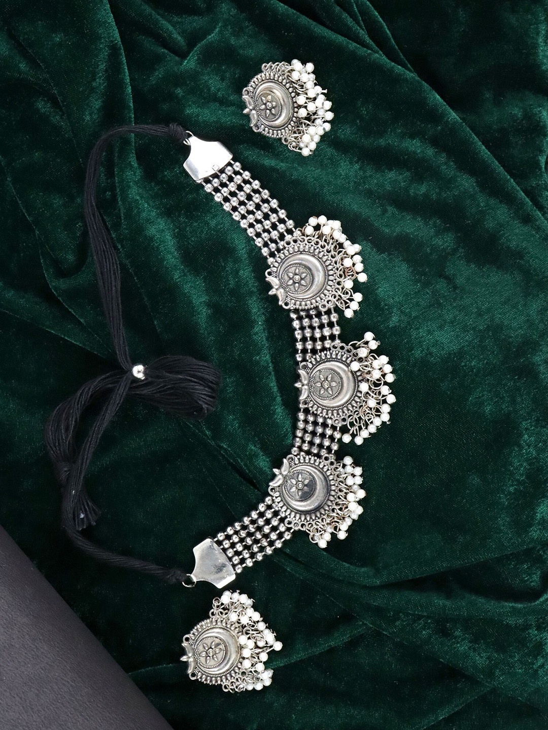 

Krelin Women Oxidised Silver-Plated White Beaded Jewellery Set