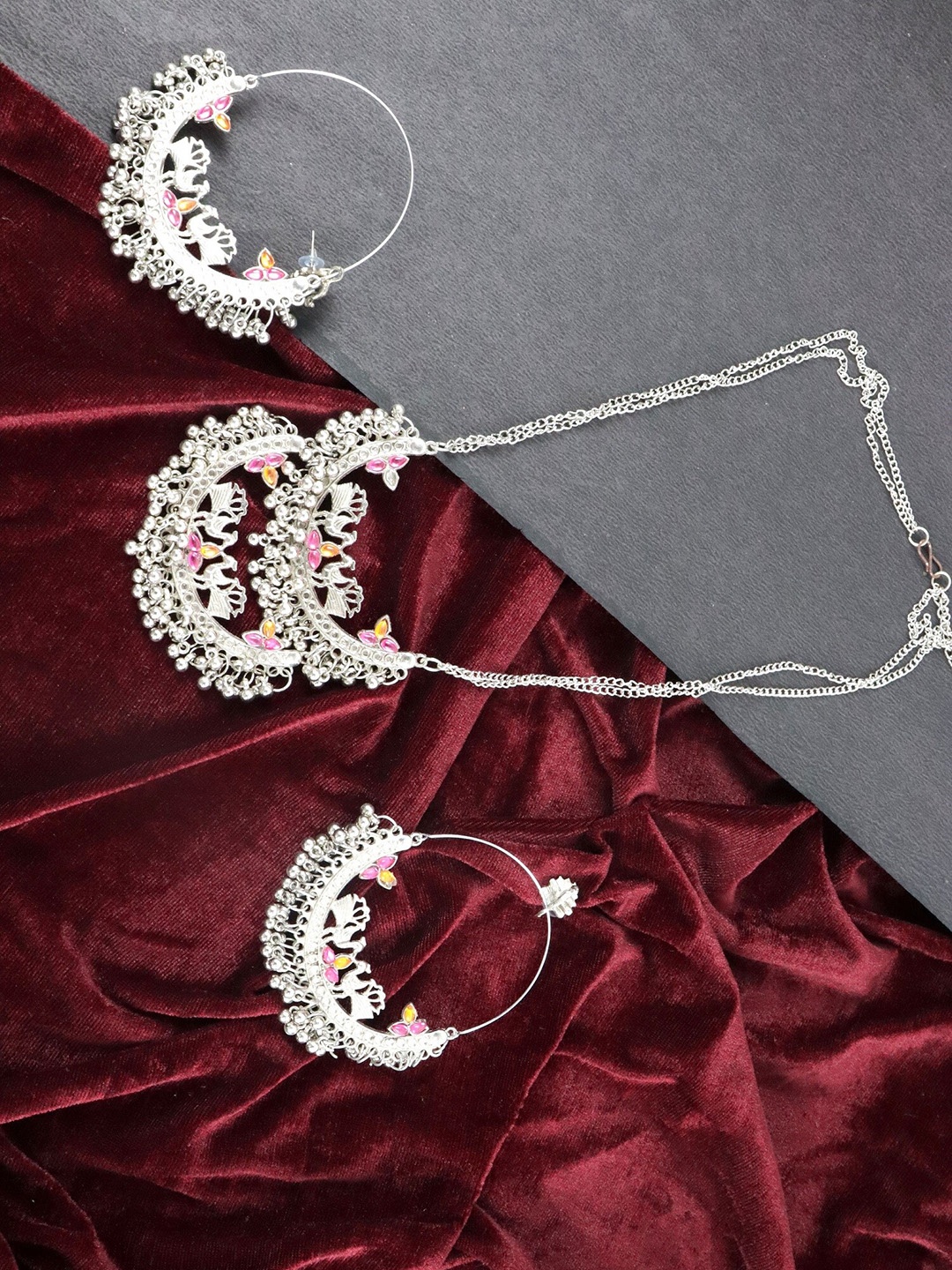 

Krelin Women Silver-Plated & Pink Kundan Studded Jewellery Set