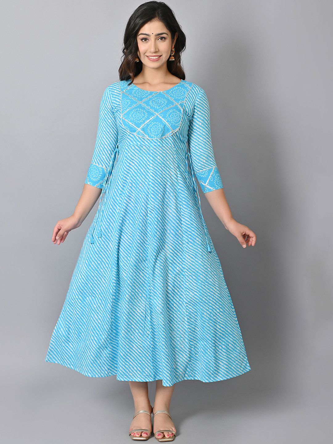

VASTRAMANIAA Women Turquoise Blue Leheriya Printed Pastels Anarkali Kurta