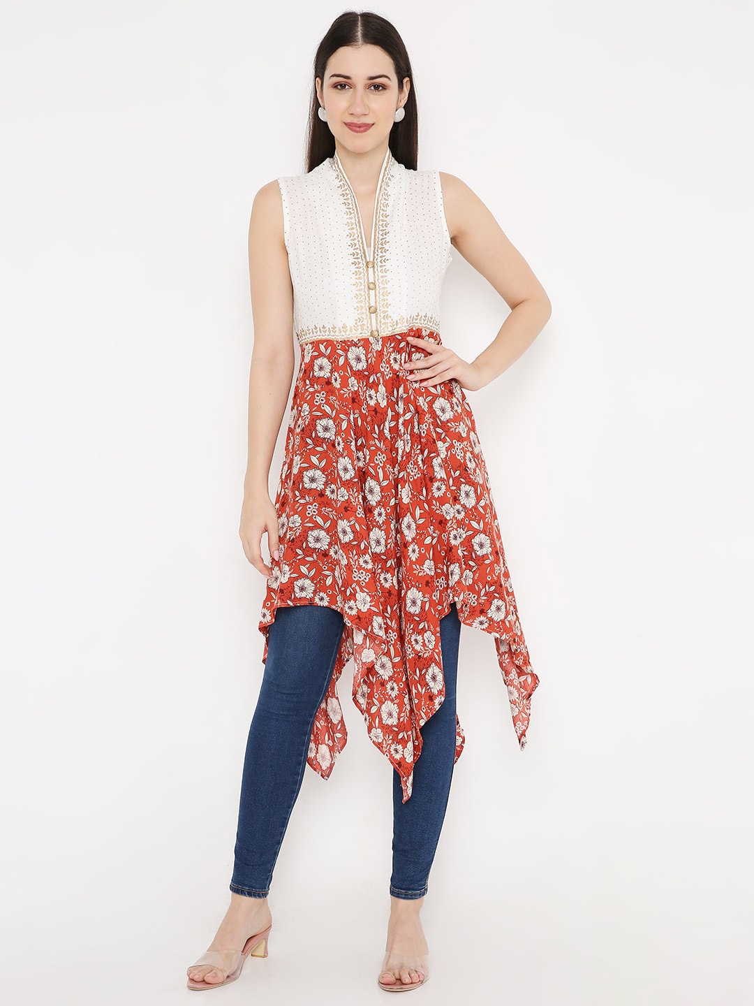 

Peppertree White & Red Viscose Rayon Printed Tunic