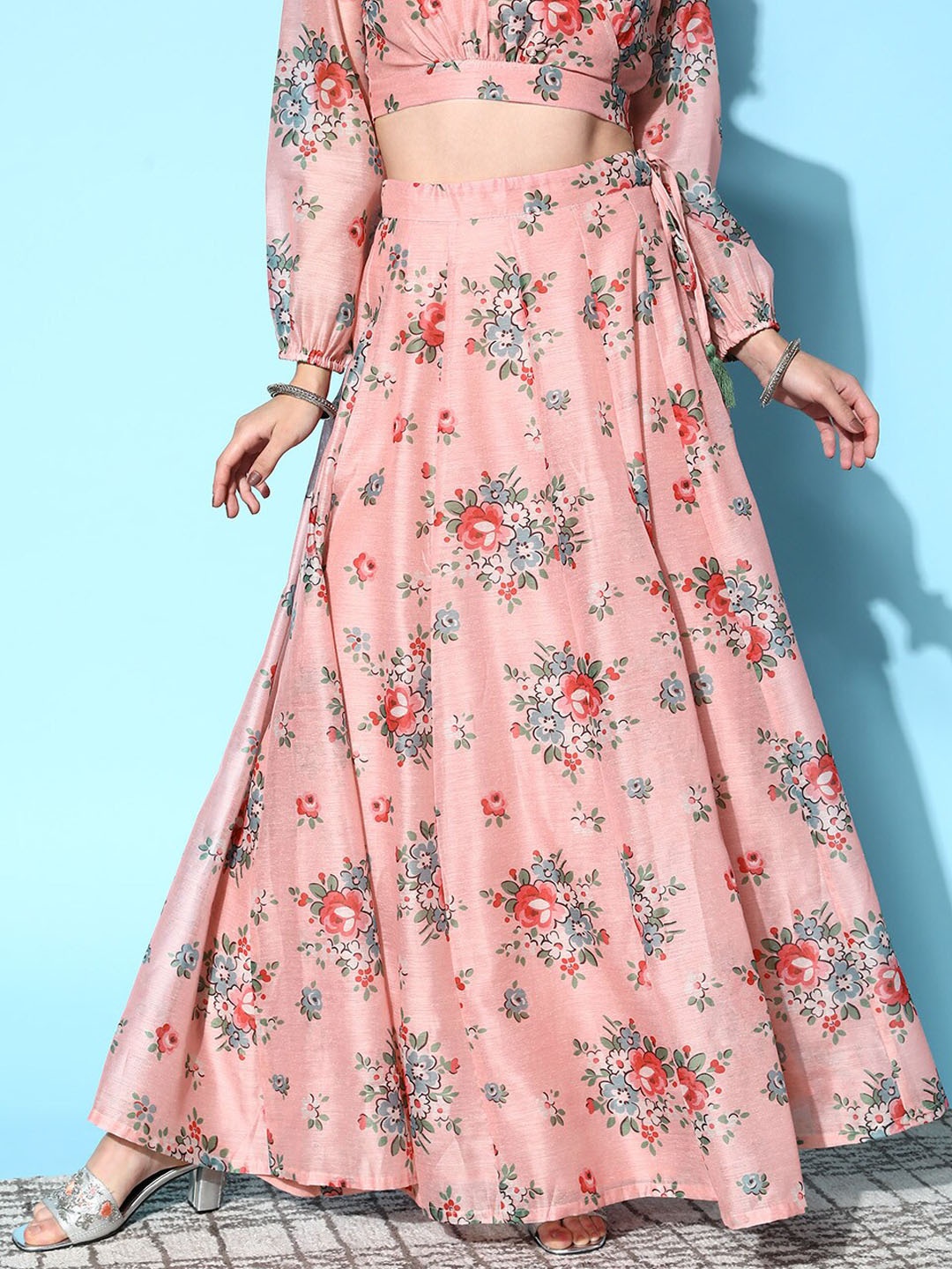 

Shae by SASSAFRAS Peach Colored Printed Anarkali Skirt