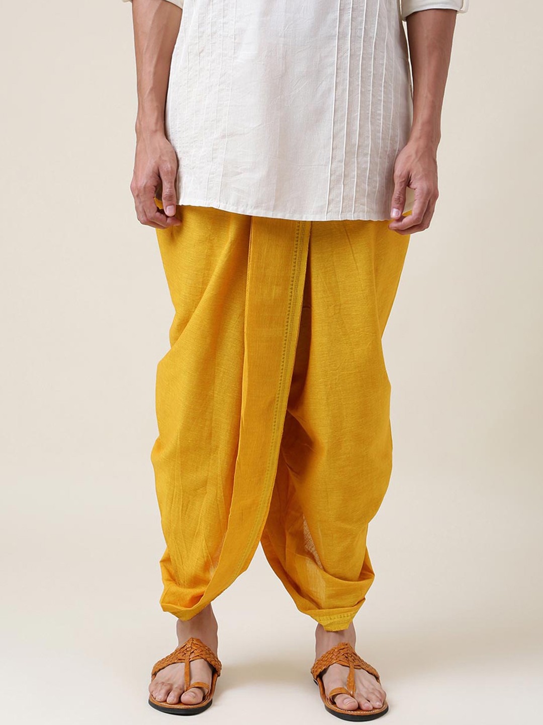 

Fabindia Men Yellow Solid Cotton Dhotis