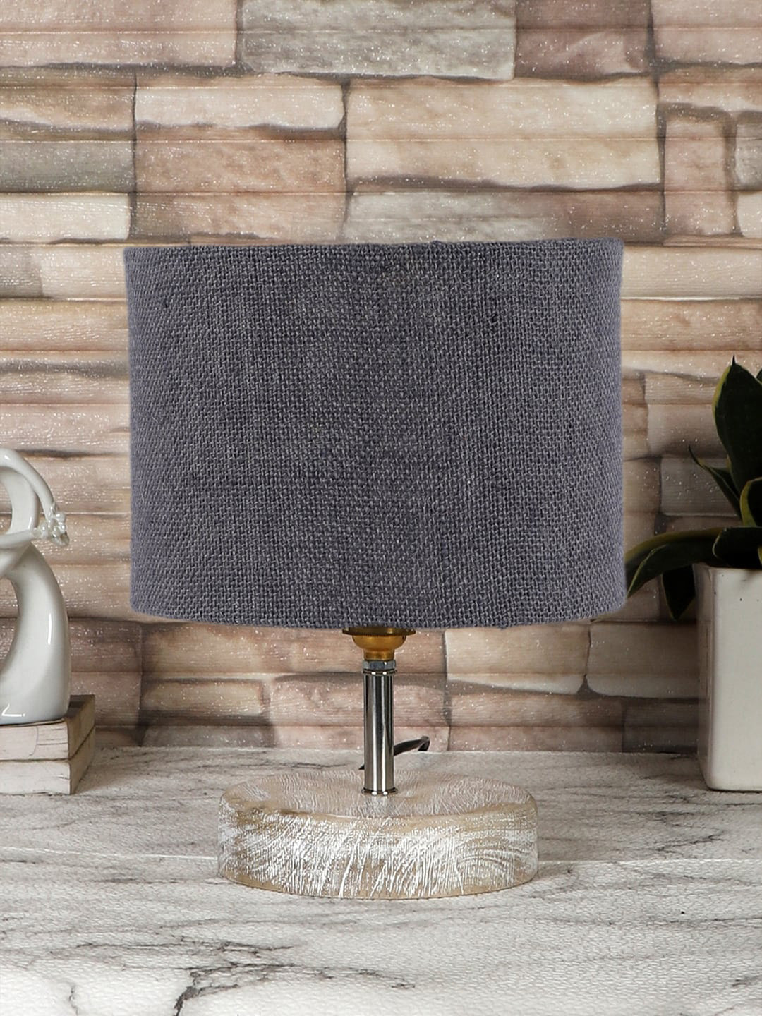 

Devansh Grey & White Brushed Jute Table Lamp With Wood Base