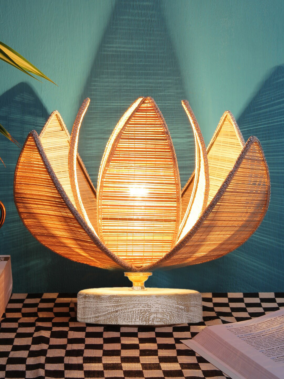 

Devansh Beige & White Bamboo Table Lamp with Wood Base