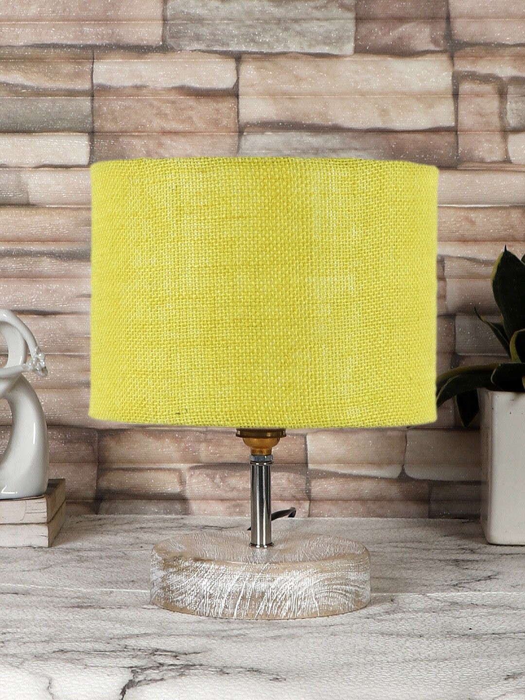 

Devansh Yellow & Brown Table Lamp With Brushed Wooden Base