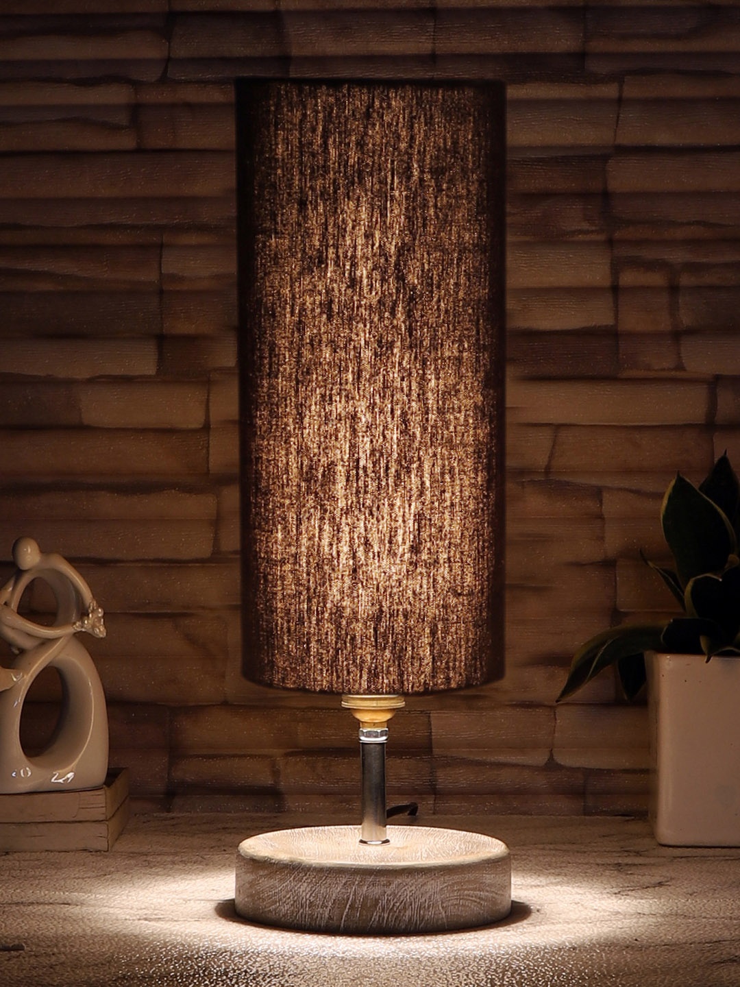 

Devansh Black & White Cotton Table Lamp with Wood Base