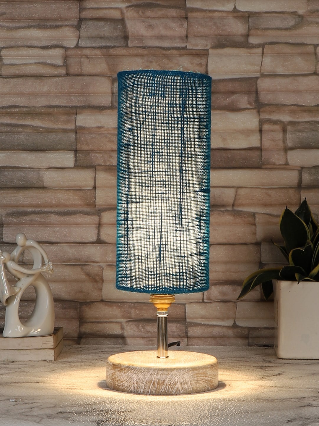 

Devansh Turquoise Blue Jute Table Lamp With Wood Base