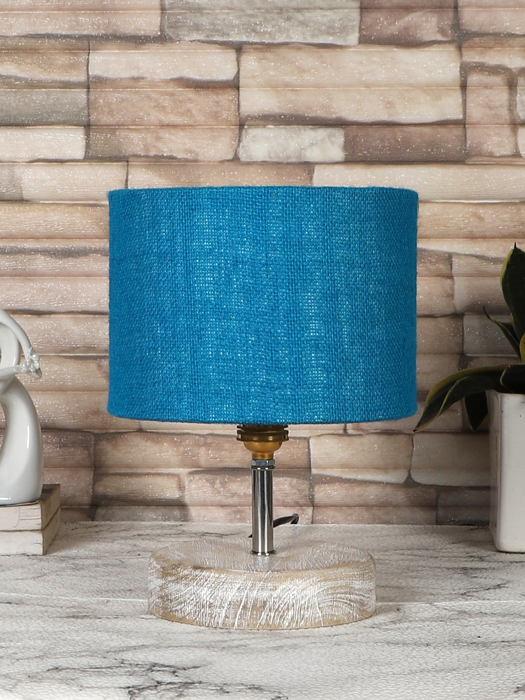 

Devansh Turquoise Blue Textured Wood Base Table Lamp