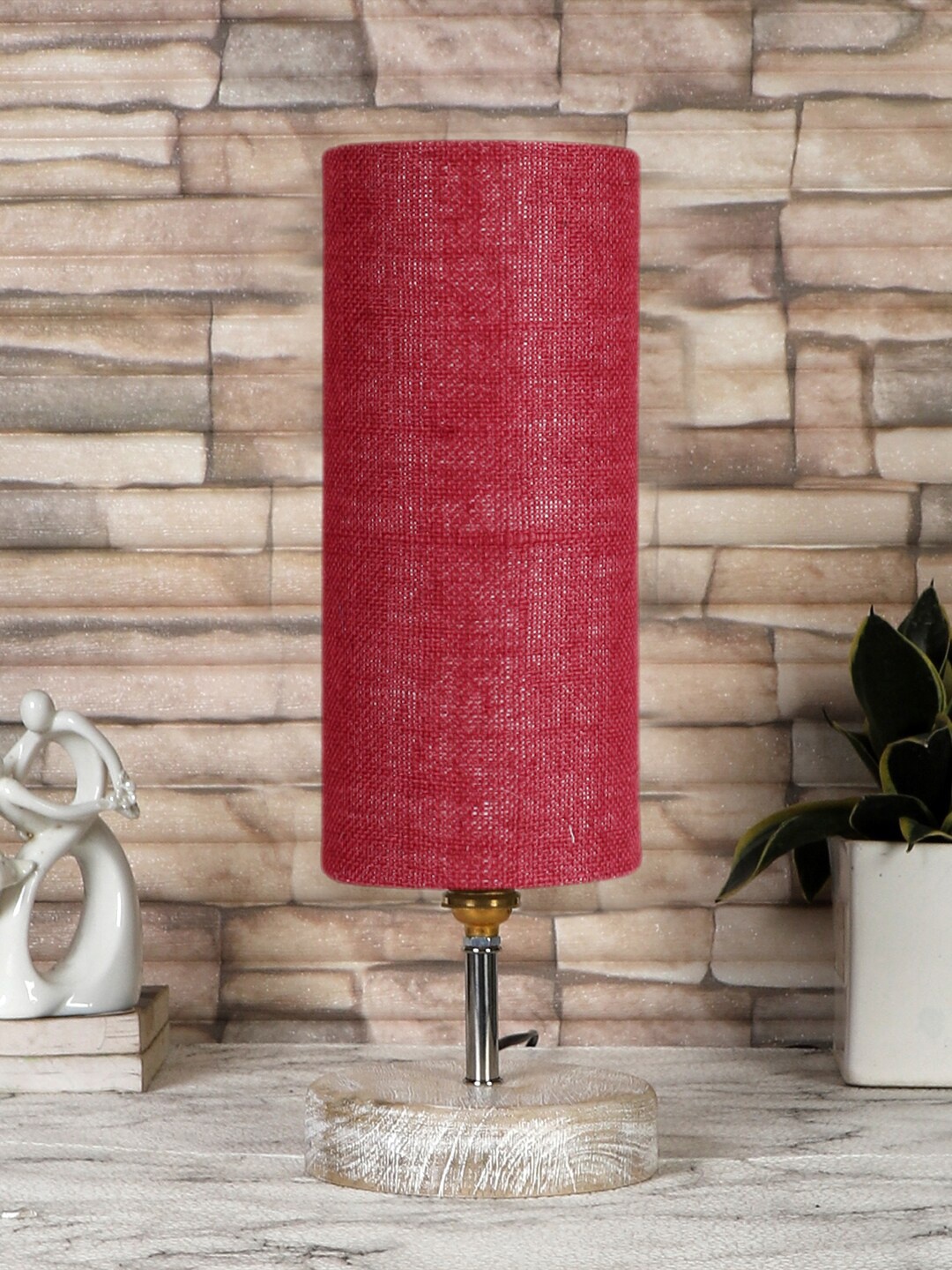 

Devansh Maroon & White Cylindrical Shaped Traditional Jute Table Lamp