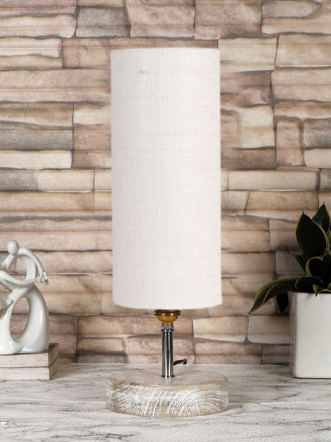 

Devansh White & Brown Table Lamp With Brushed Wooden Base