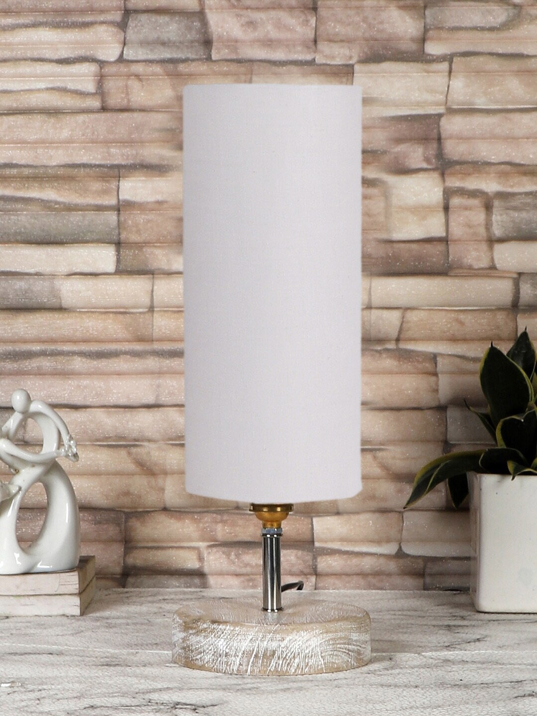 

Devansh Grey & White Cylindrical Shaped Traditional Cotton Table Lamp