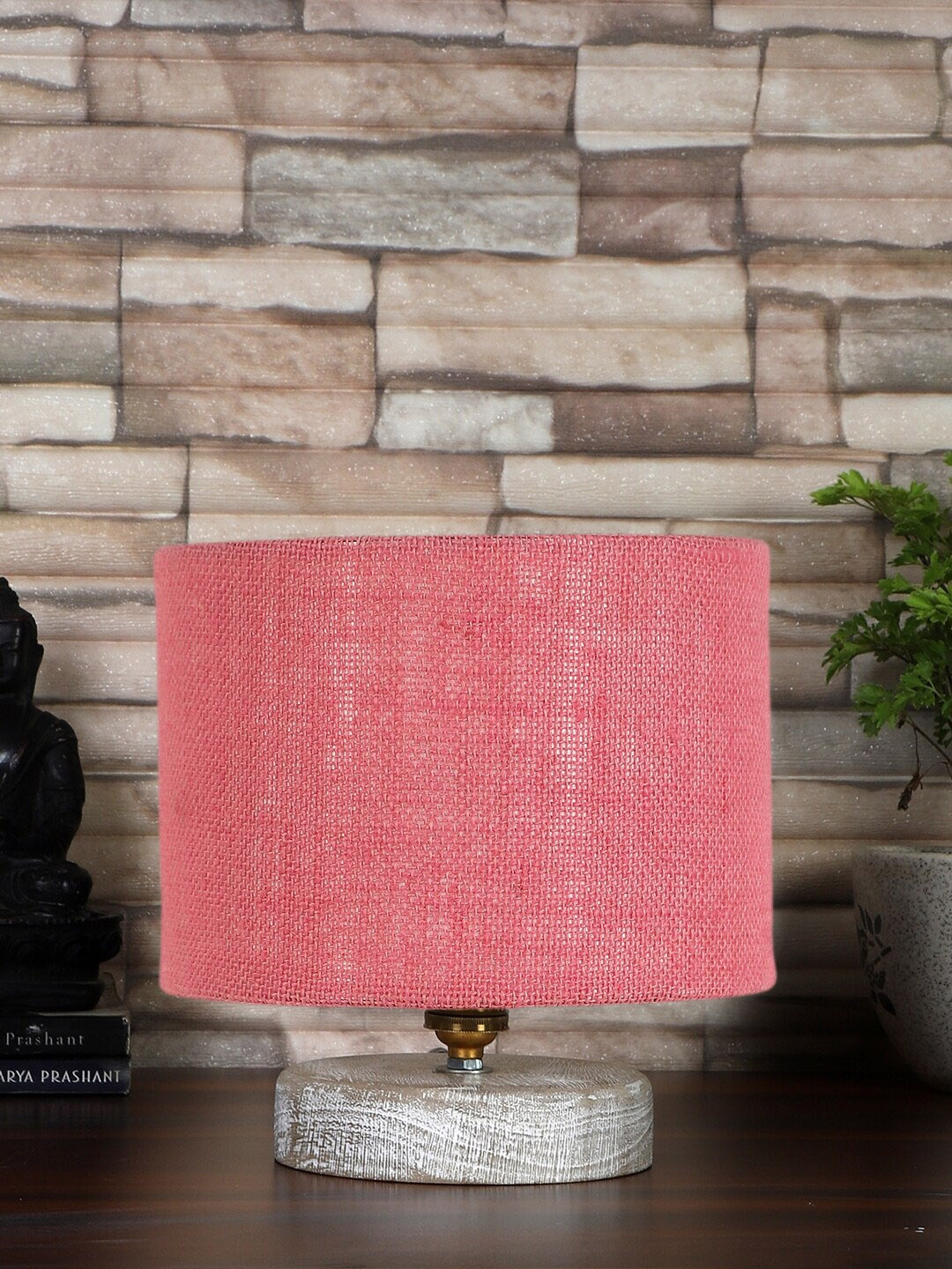 

Devansh Pink Jute Table Lamp With Wood Base