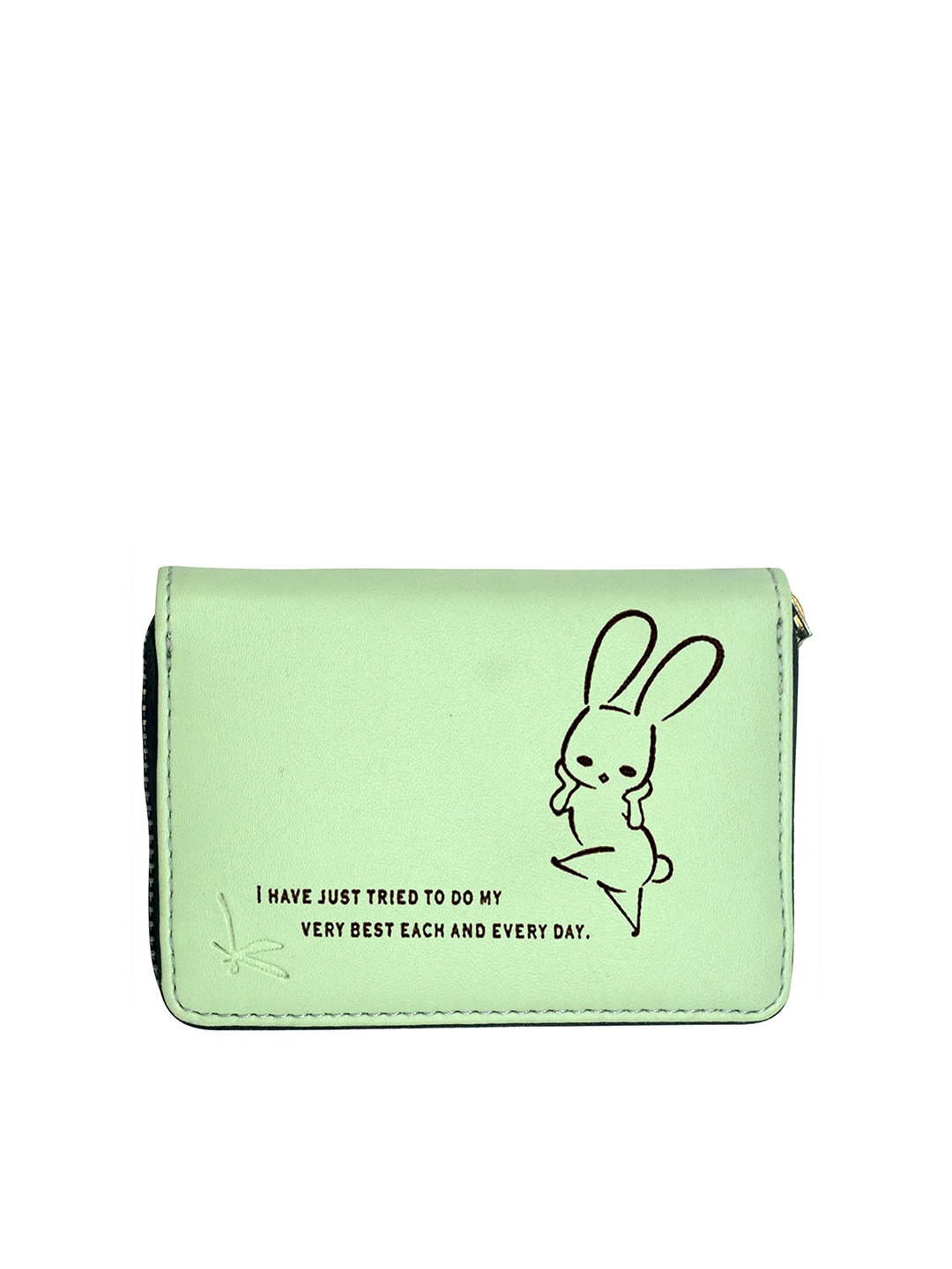 

GREEN DRAGONFLY Lime Green & Black Typography Printed Zip Detail PU Zip Around Wallet