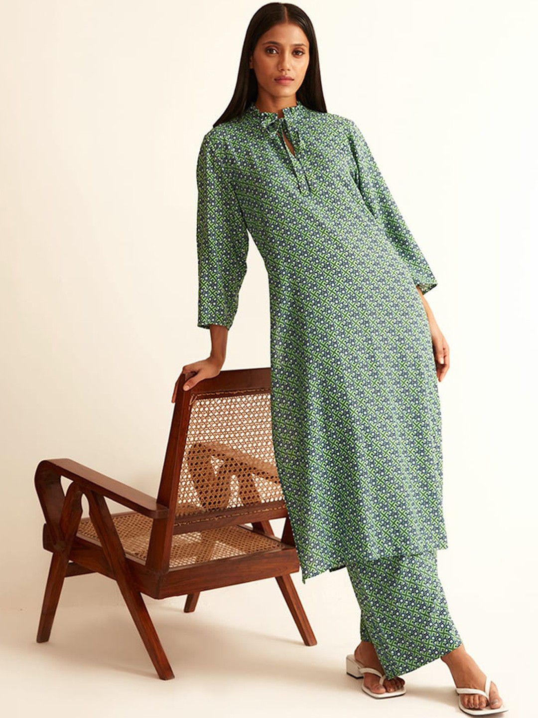 

Ancestry Green Geometric Printed Kurta