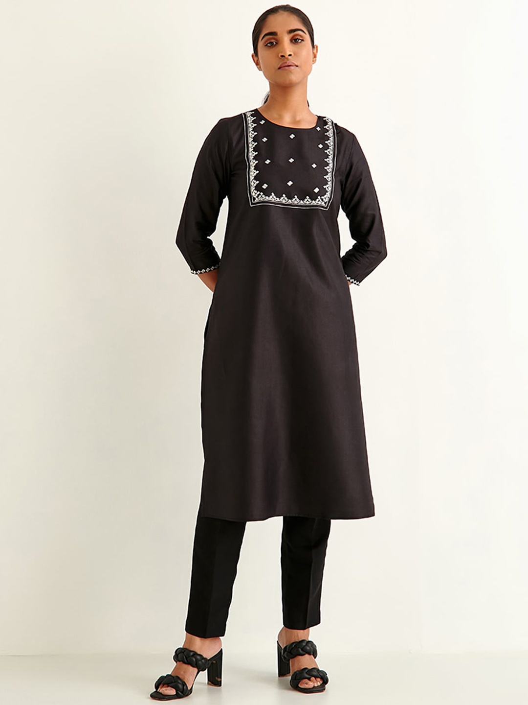 

Ancestry Black Yoke Design Thread Work Kurta