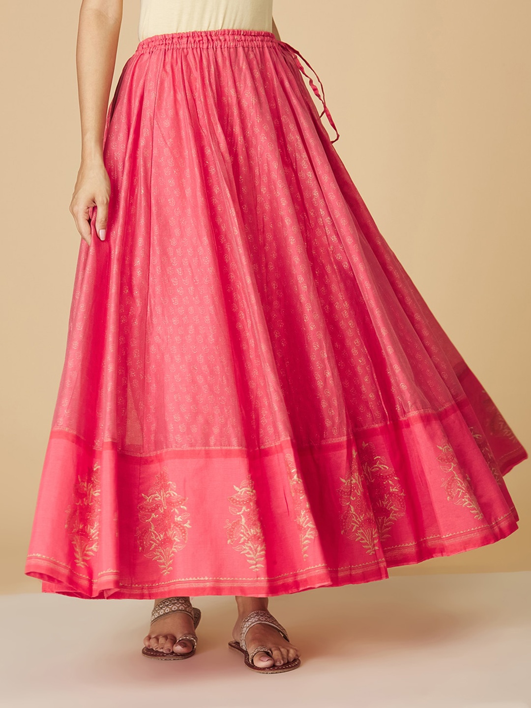 

Fabindia Women Pink Printed Flared Maxi Skirt