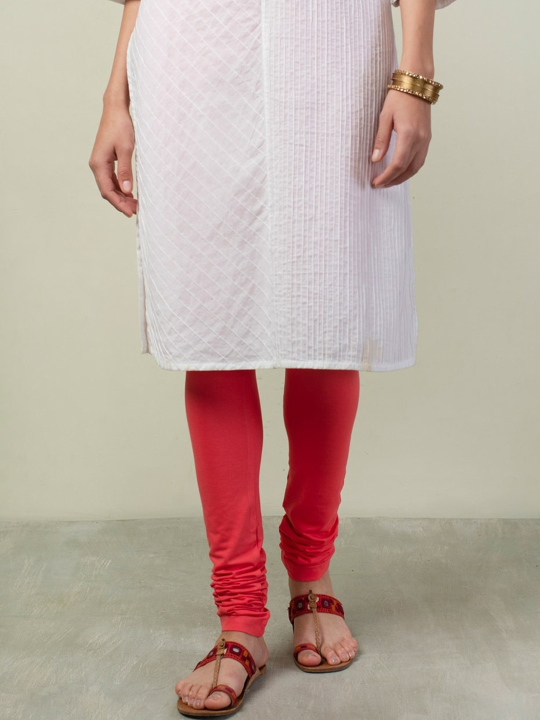 

Fabindia Women Coral Cotton Solid Slim Fit Churidar