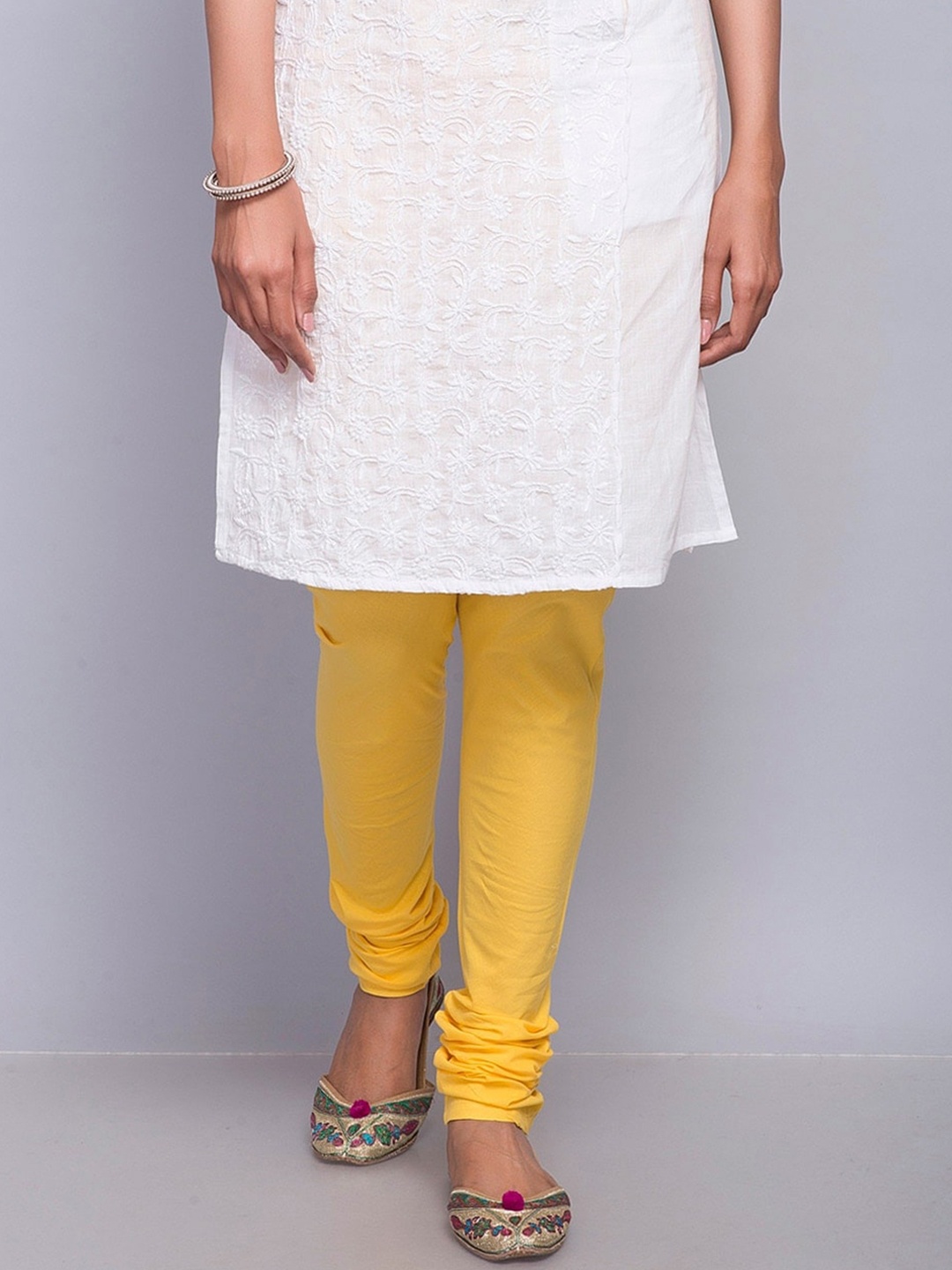 

Fabindia Women Yellow Pure Cotton Slim-Fit Churidar